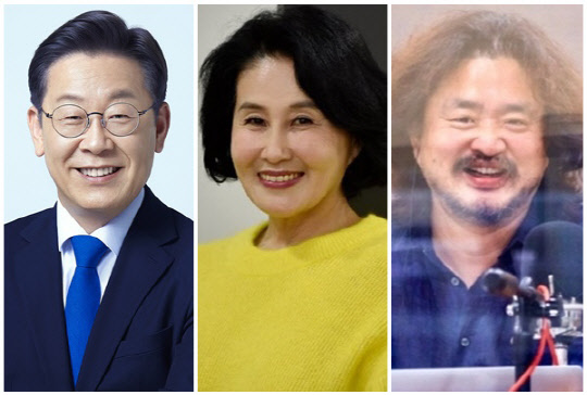 (왼쪽) 이재명 더불어민주당 대표, 전여옥 전 국회의원, 방송인 김어준씨. <민주당·tbs 제공, 전여옥 SNS>